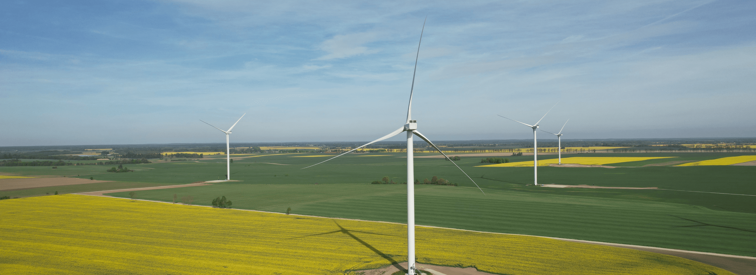 Wind turbines in fields
